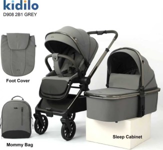 Коляска 2 в 1 Kidilo D908 Grey