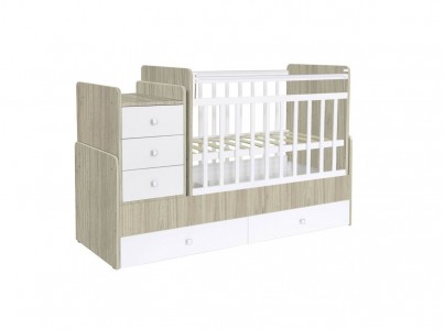 Кроватка-трансформер детская Фея-1100 поперечный маятник вяз-белый
